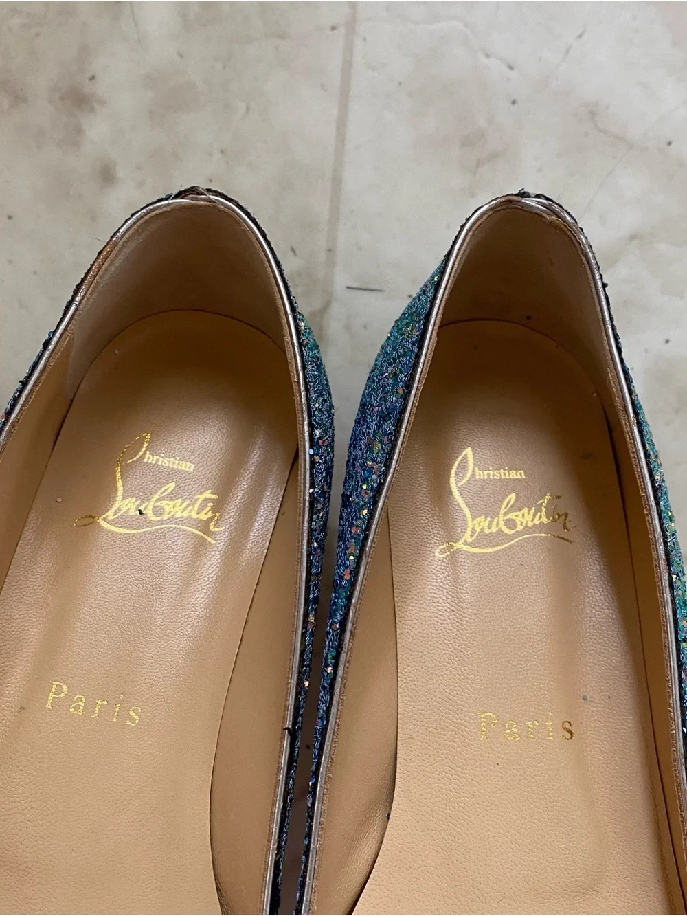 Christian Louboutin Kate Multicolor Blue Glitter Pointed Toe Ballet Flats Sz 6.5